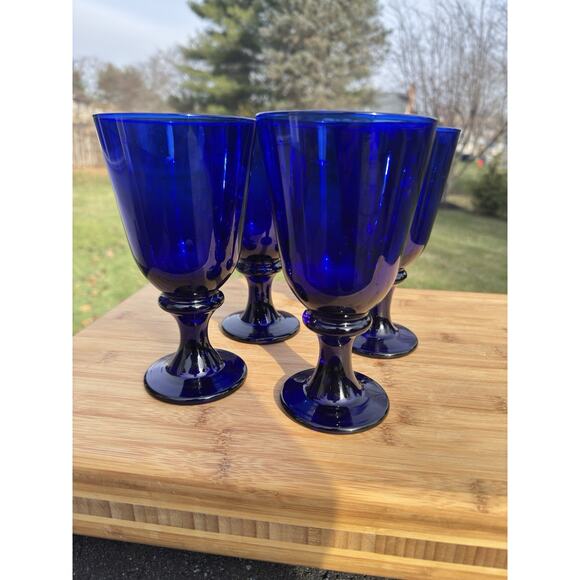 Vintage Libbey Glass Cobalt Ice Tea Glasses Chalices 14 oz. 7" tall~set Of 4 - Picture 3 of 7